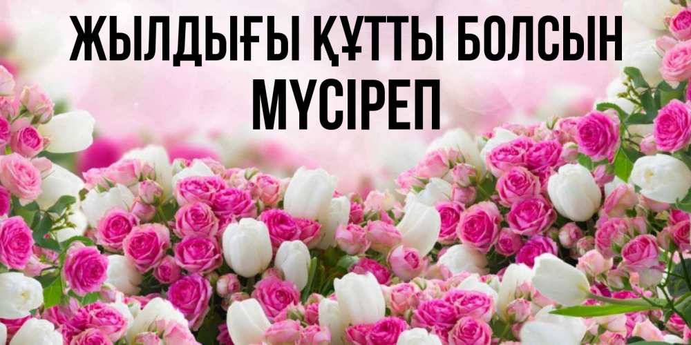 Күн сайын ашық хат с именем, МҮСІРЕП Жылдығы құтты болсын открытка с разными розами Онлайн тегін жүктеп алу тілектері бар керемет карта 