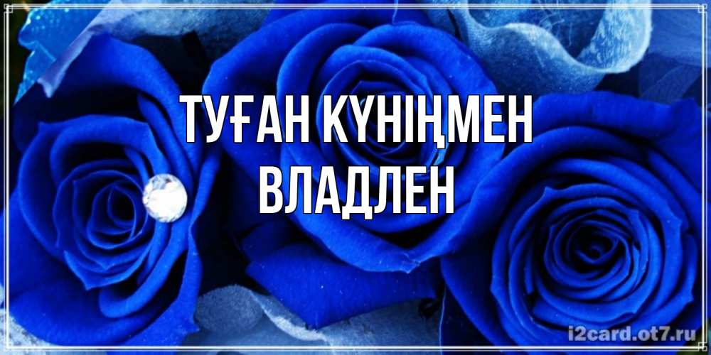 Күн сайын ашық хат с именем, Владлен Туған күніңмен синие розы в росе Онлайн тегін жүктеп алу тілектері бар керемет карта 