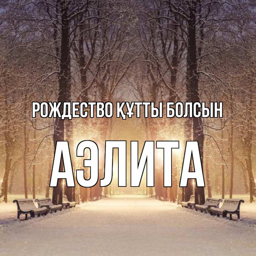 Күн сайын ашық хат с именем, Аэлита Рождество құтты болсын зима, парк, фонарь, лес Онлайн тегін жүктеп алу тілектері бар керемет карта 