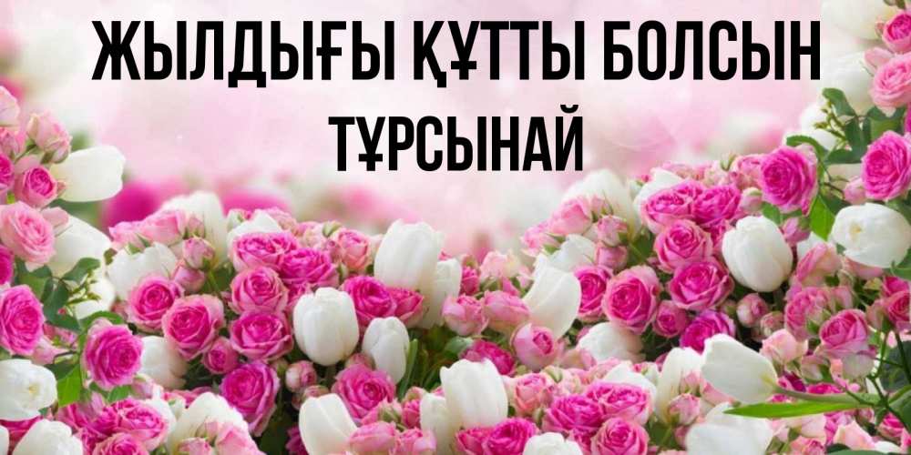 Күн сайын ашық хат с именем, ТҰРСЫНАЙ Жылдығы құтты болсын открытка с разными розами Онлайн тегін жүктеп алу тілектері бар керемет карта 