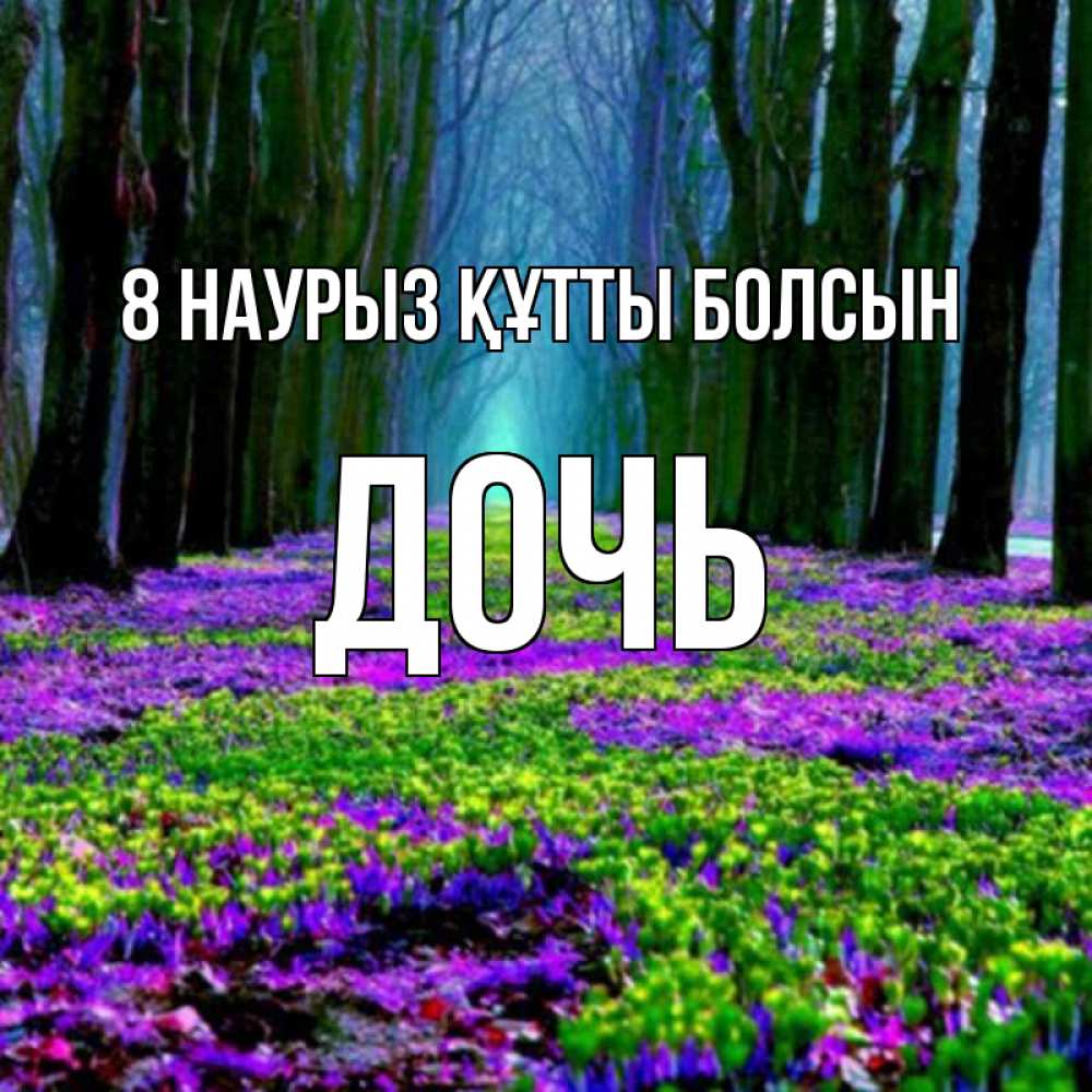 Күн сайын ашық хат с именем, Дочь 8 наурыз құтты болсын фиолетовые цветы в лесу 1 Онлайн тегін жүктеп алу тілектері бар керемет карта 