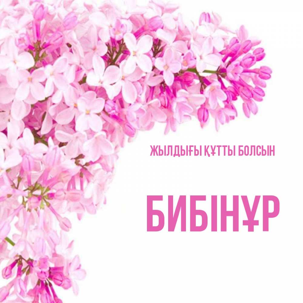 Күн сайын ашық хат с именем, БИБІНҰР Жылдығы құтты болсын Сирень на белом фоне Онлайн тегін жүктеп алу тілектері бар керемет карта 
