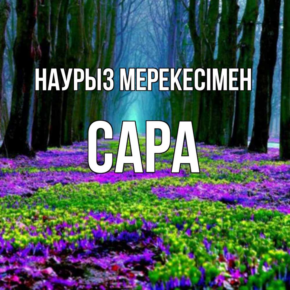 Күн сайын ашық хат с именем, САРА Наурыз мерекесімен фиолетовые цветы в лесу 1 Онлайн тегін жүктеп алу тілектері бар керемет карта 
