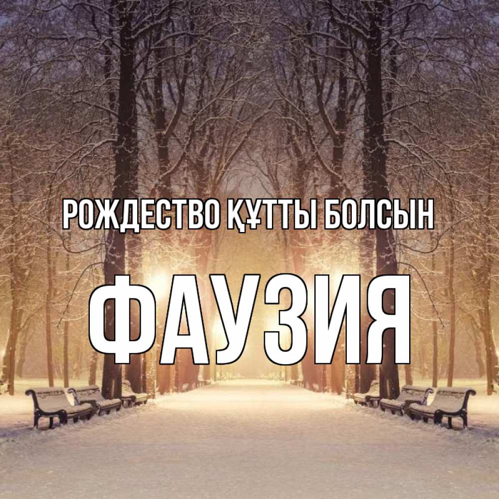 Күн сайын ашық хат с именем, ФАУЗИЯ Рождество құтты болсын зима, парк, фонарь, лес Онлайн тегін жүктеп алу тілектері бар керемет карта 