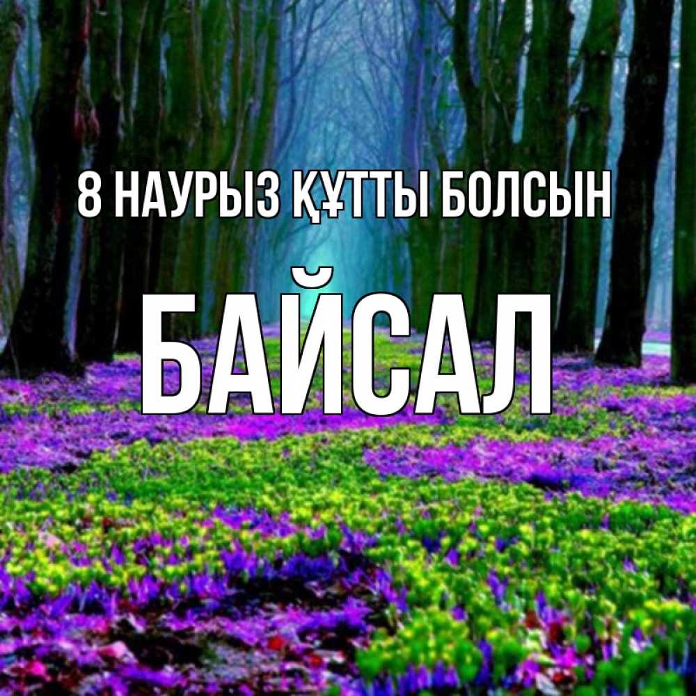 Күн сайын ашық хат с именем, Байсал 8 наурыз құтты болсын фиолетовые цветы в лесу 1 Онлайн тегін жүктеп алу тілектері бар керемет карта 