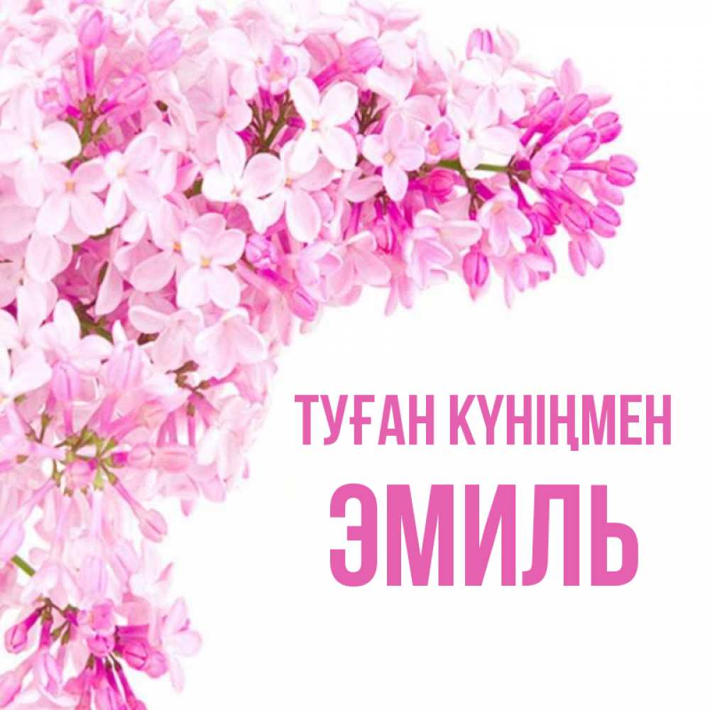 Күн сайын ашық хат с именем, Эмиль Туған күніңмен Сирень на белом фоне Онлайн тегін жүктеп алу тілектері бар керемет карта 