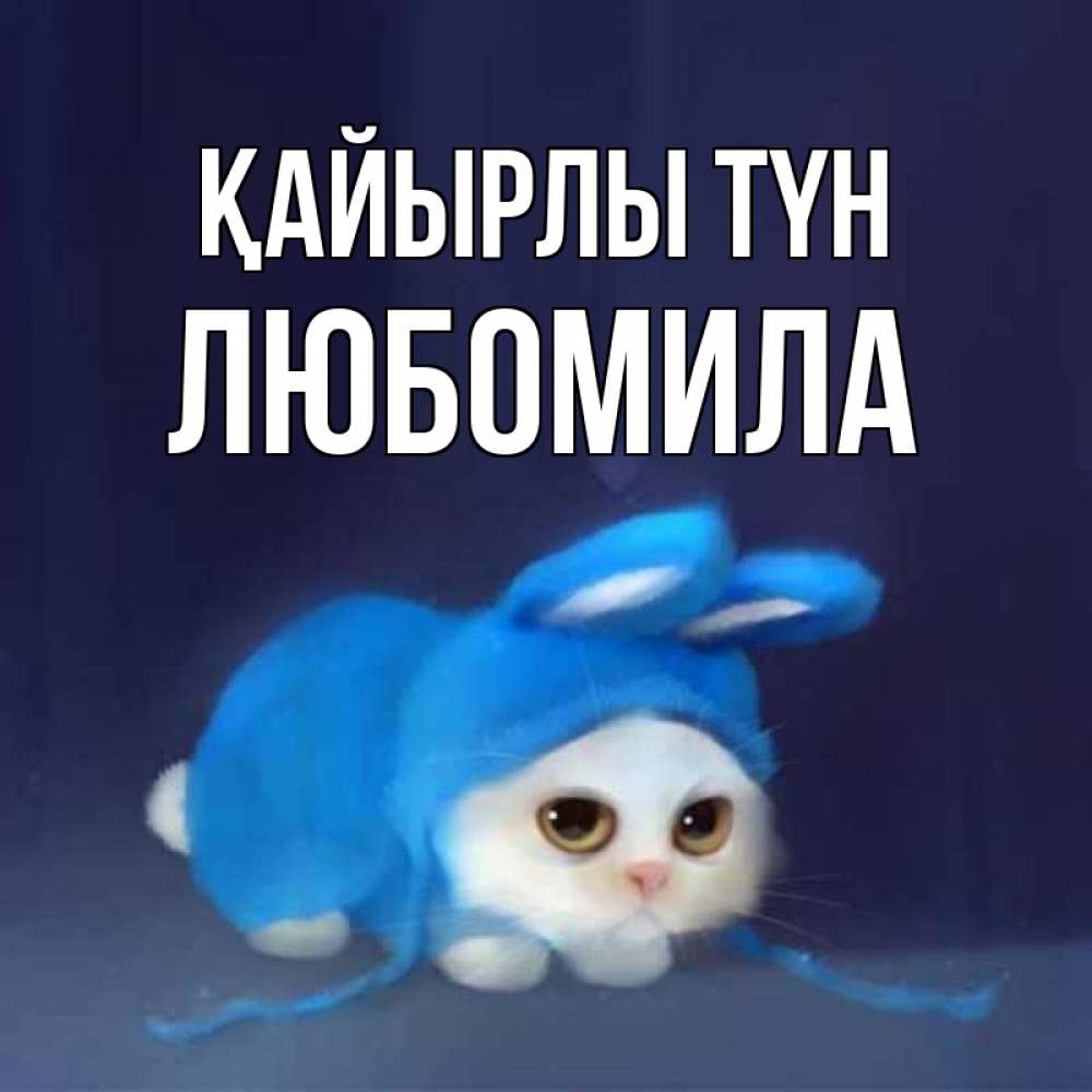 Күн сайын ашық хат с именем, Любомила Қайырлы түн кот в голубом костюме кролика с ушками Онлайн тегін жүктеп алу тілектері бар керемет карта 