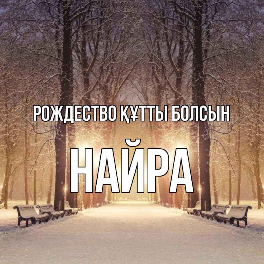 Күн сайын ашық хат с именем, НАЙРА Рождество құтты болсын зима, парк, фонарь, лес Онлайн тегін жүктеп алу тілектері бар керемет карта 