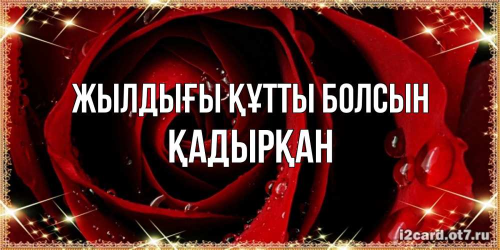 Күн сайын ашық хат с именем, Қадырқан Жылдығы құтты болсын цветок в росе на день рождения Онлайн тегін жүктеп алу тілектері бар керемет карта 