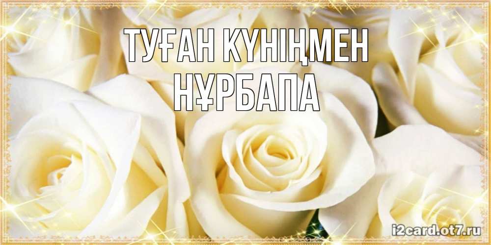 Күн сайын ашық хат с именем, НҰРБАПА Туған күніңмен розочки белого цвета на открытке Онлайн тегін жүктеп алу тілектері бар керемет карта 