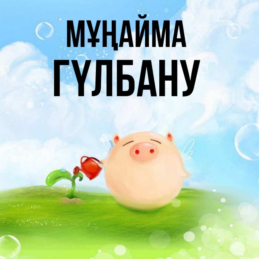 Күн сайын ашық хат с именем, ГҮЛБАНУ Мұңайма поливает цветок порося Онлайн тегін жүктеп алу тілектері бар керемет карта 