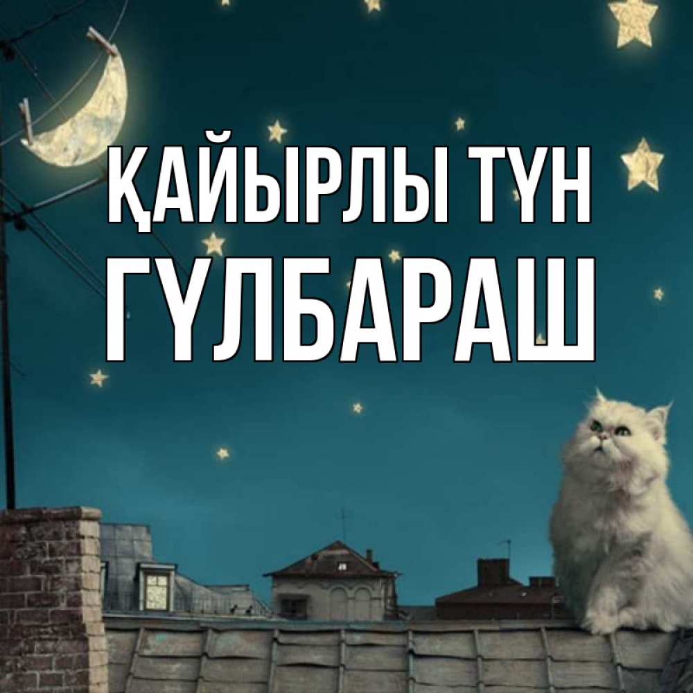 Күн сайын ашық хат с именем, ГҮЛБАРАШ Қайырлы түн белый кот сидит на крыше Онлайн тегін жүктеп алу тілектері бар керемет карта 