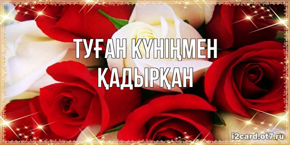 Күн сайын ашық хат с именем, Қадырқан Туған күніңмен открытка на день рождения с белыми и красными розами Онлайн тегін жүктеп алу тілектері бар керемет карта 