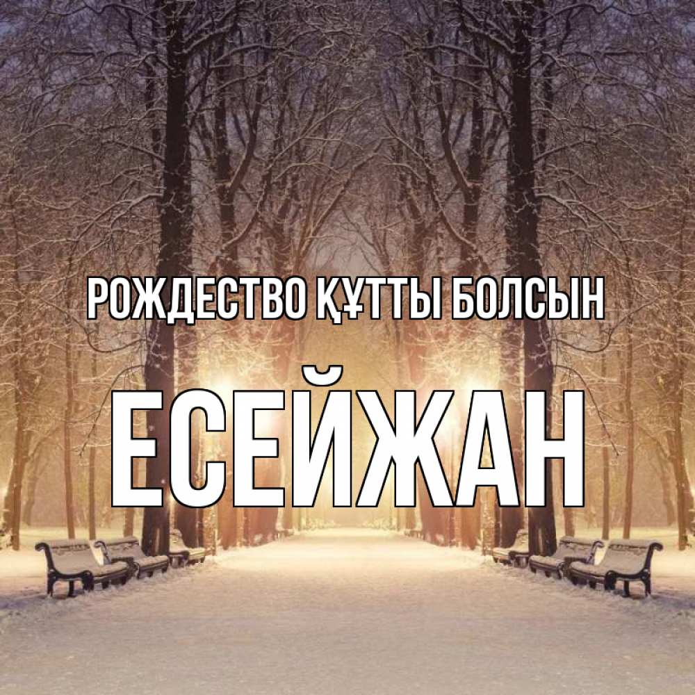 Күн сайын ашық хат с именем, Есейжан Рождество құтты болсын зима, парк, фонарь, лес Онлайн тегін жүктеп алу тілектері бар керемет карта 
