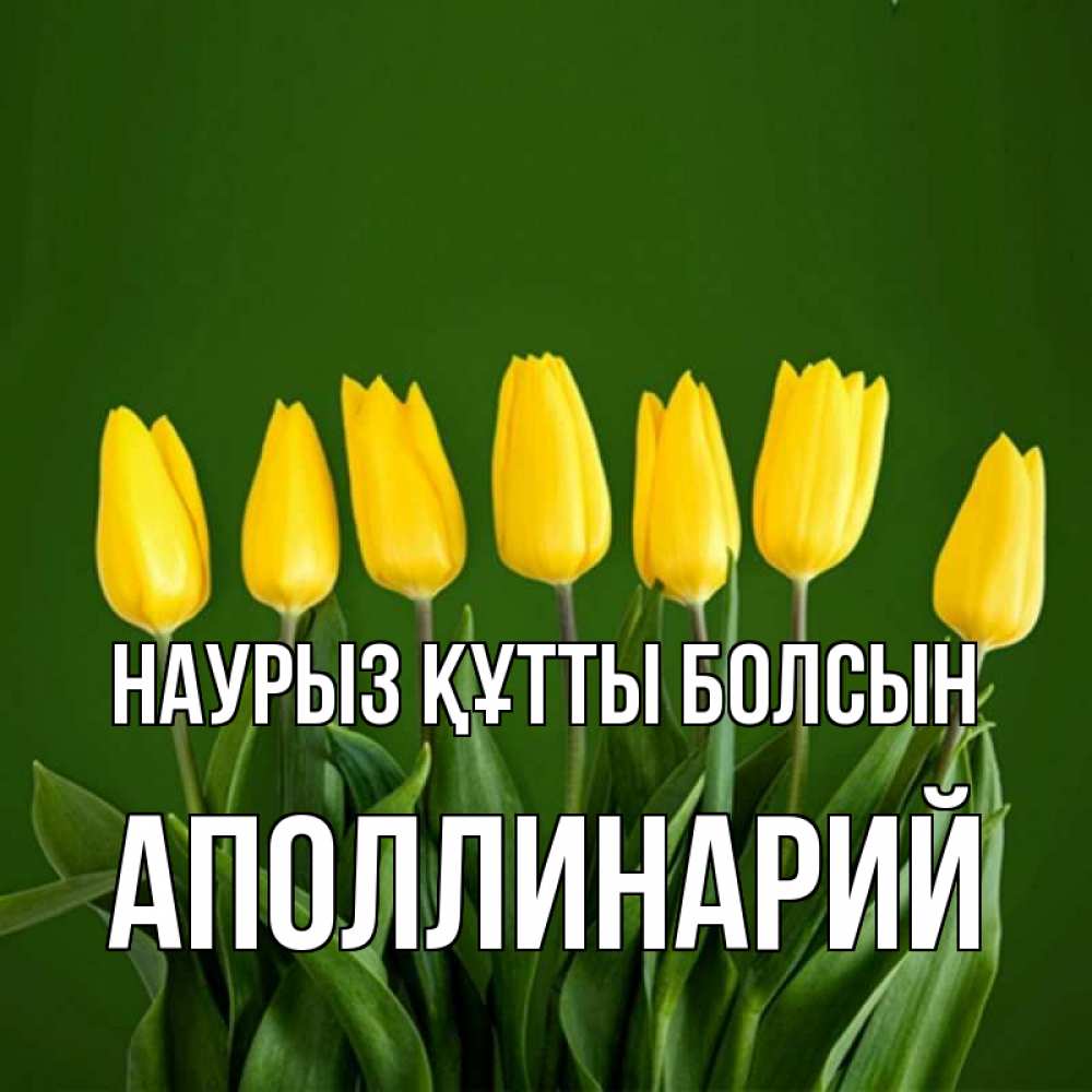 Күн сайын ашық хат с именем, Аполлинарий Наурыз құтты болсын желтого цвета 3 Онлайн тегін жүктеп алу тілектері бар керемет карта 