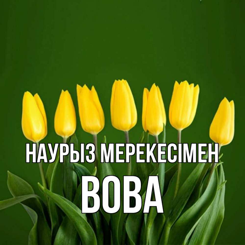 Күн сайын ашық хат с именем, Вова Наурыз мерекесімен желтого цвета 3 Онлайн тегін жүктеп алу тілектері бар керемет карта 
