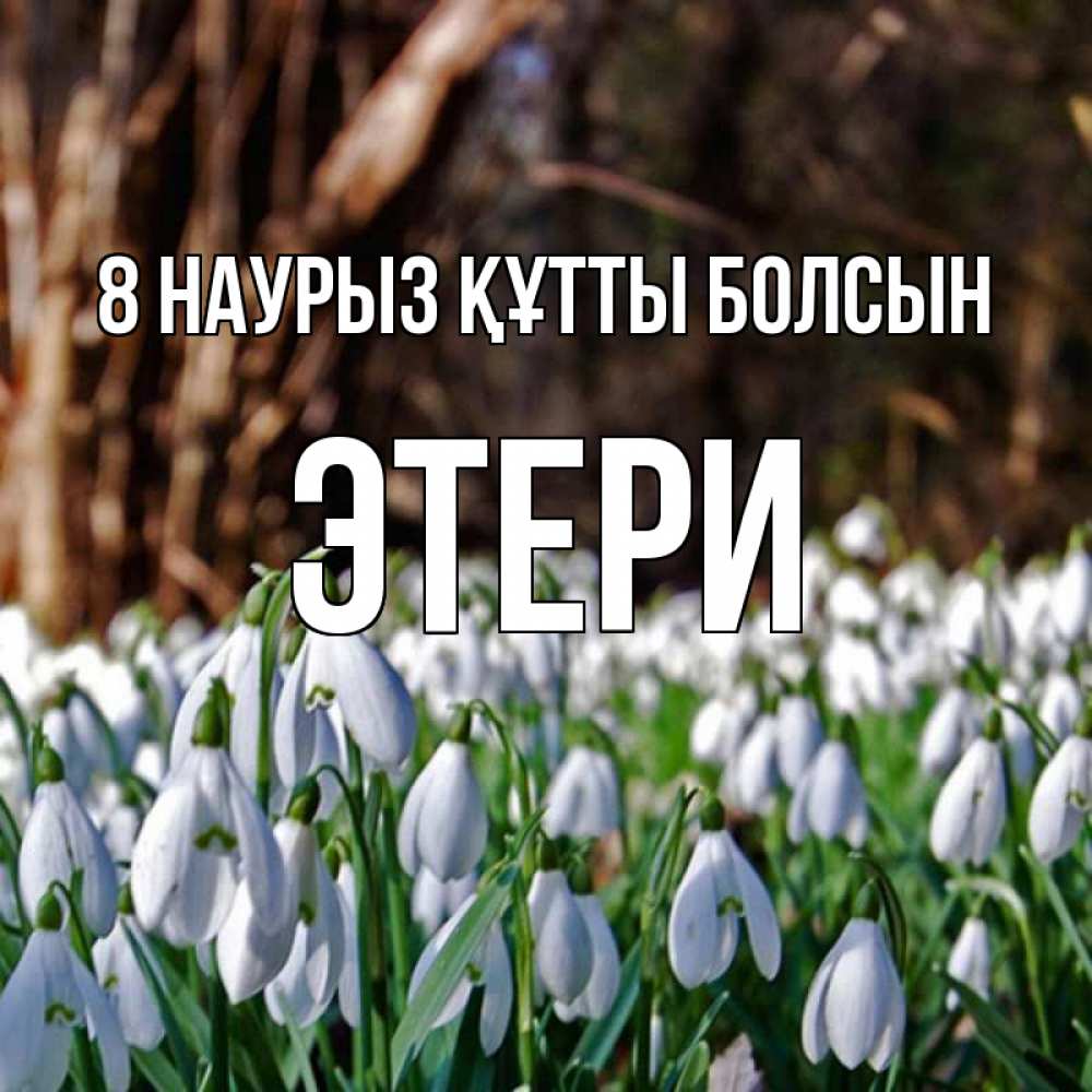 Күн сайын ашық хат с именем, Этери 8 наурыз құтты болсын с подснежниками 1 Онлайн тегін жүктеп алу тілектері бар керемет карта 