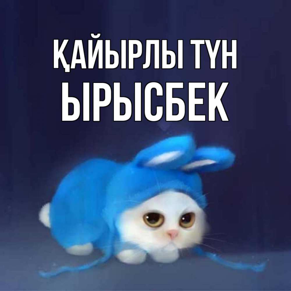 Күн сайын ашық хат с именем, ЫРЫСБЕК Қайырлы түн кот в голубом костюме кролика с ушками Онлайн тегін жүктеп алу тілектері бар керемет карта 