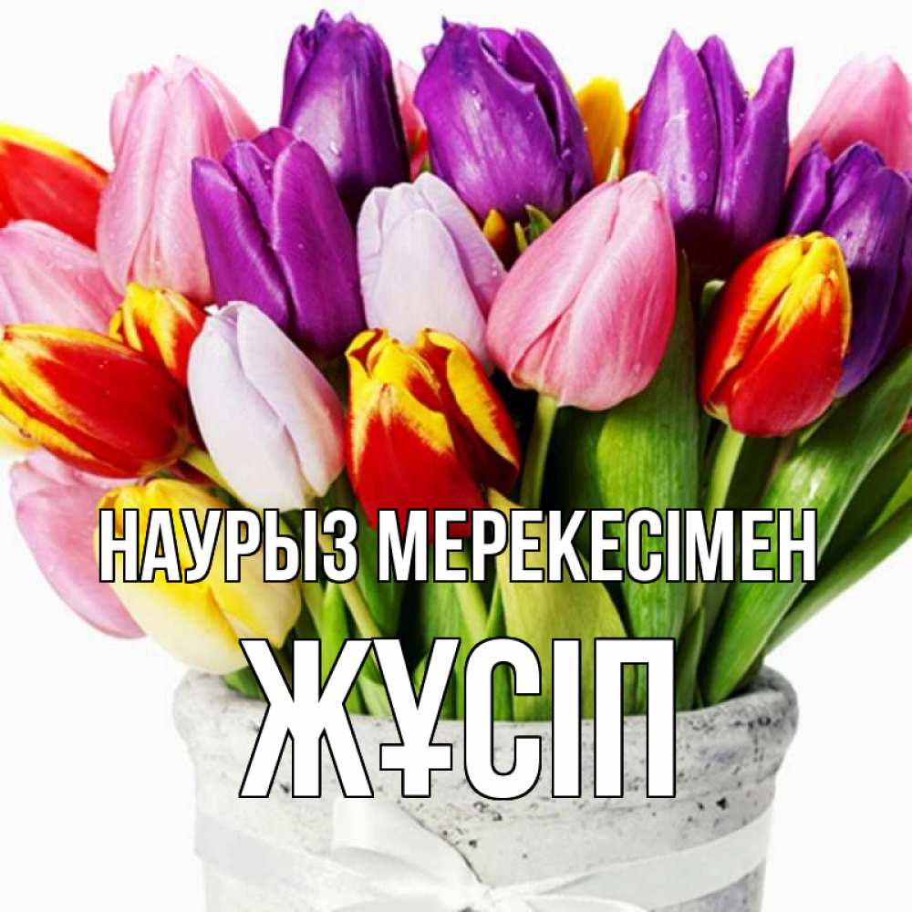 Күн сайын ашық хат с именем, Жұсіп Наурыз мерекесімен букет Онлайн тегін жүктеп алу тілектері бар керемет карта 