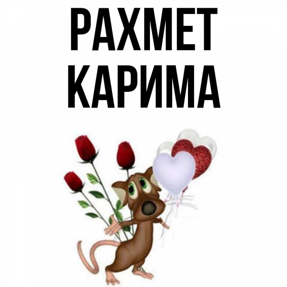 Күн сайын ашық хат с именем, Карима рахмет песик с шариками в форме сердец Онлайн тегін жүктеп алу тілектері бар керемет карта 