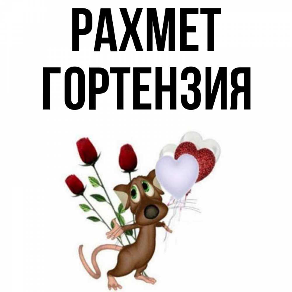 Күн сайын ашық хат с именем, Гортензия рахмет песик с шариками в форме сердец Онлайн тегін жүктеп алу тілектері бар керемет карта 
