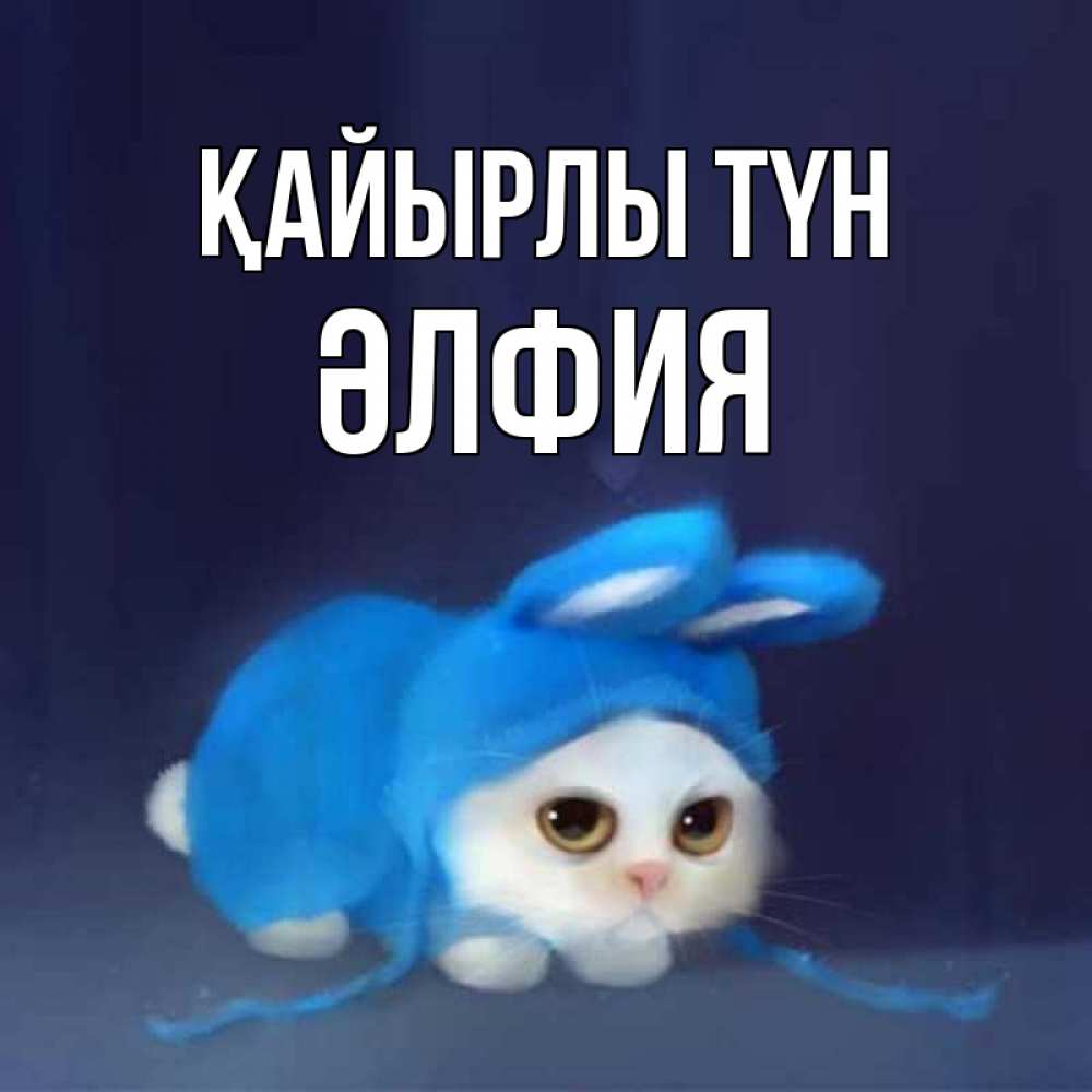 Күн сайын ашық хат с именем, ӘЛФИЯ Қайырлы түн кот в голубом костюме кролика с ушками Онлайн тегін жүктеп алу тілектері бар керемет карта 
