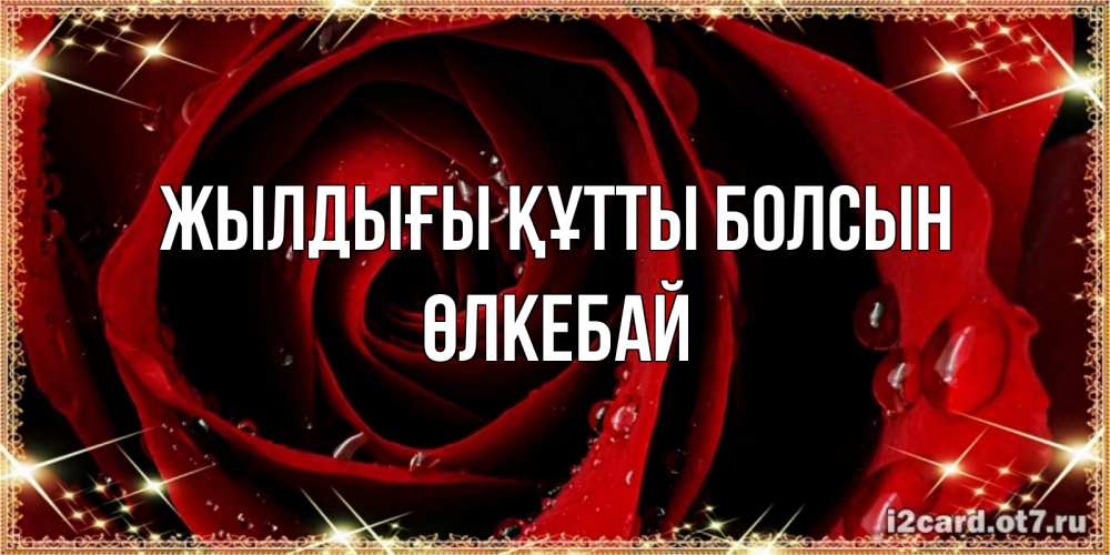 Күн сайын ашық хат с именем, ӨЛКЕБАЙ Жылдығы құтты болсын цветок в росе на день рождения Онлайн тегін жүктеп алу тілектері бар керемет карта 