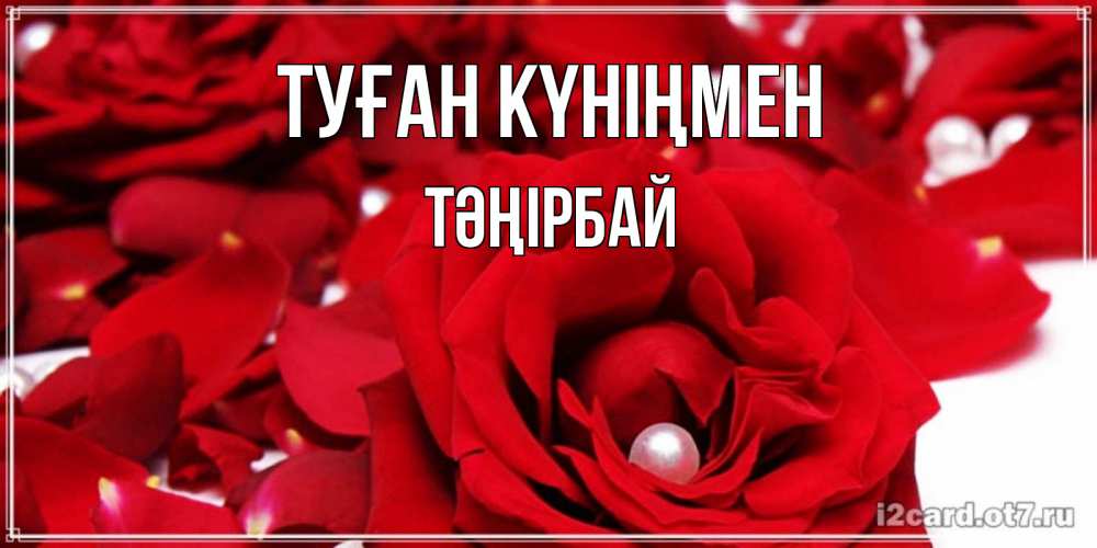 Күн сайын ашық хат с именем, ТӘҢІРБАЙ Туған күніңмен роза с жемчужиной на открытке для любимых Онлайн тегін жүктеп алу тілектері бар керемет карта 