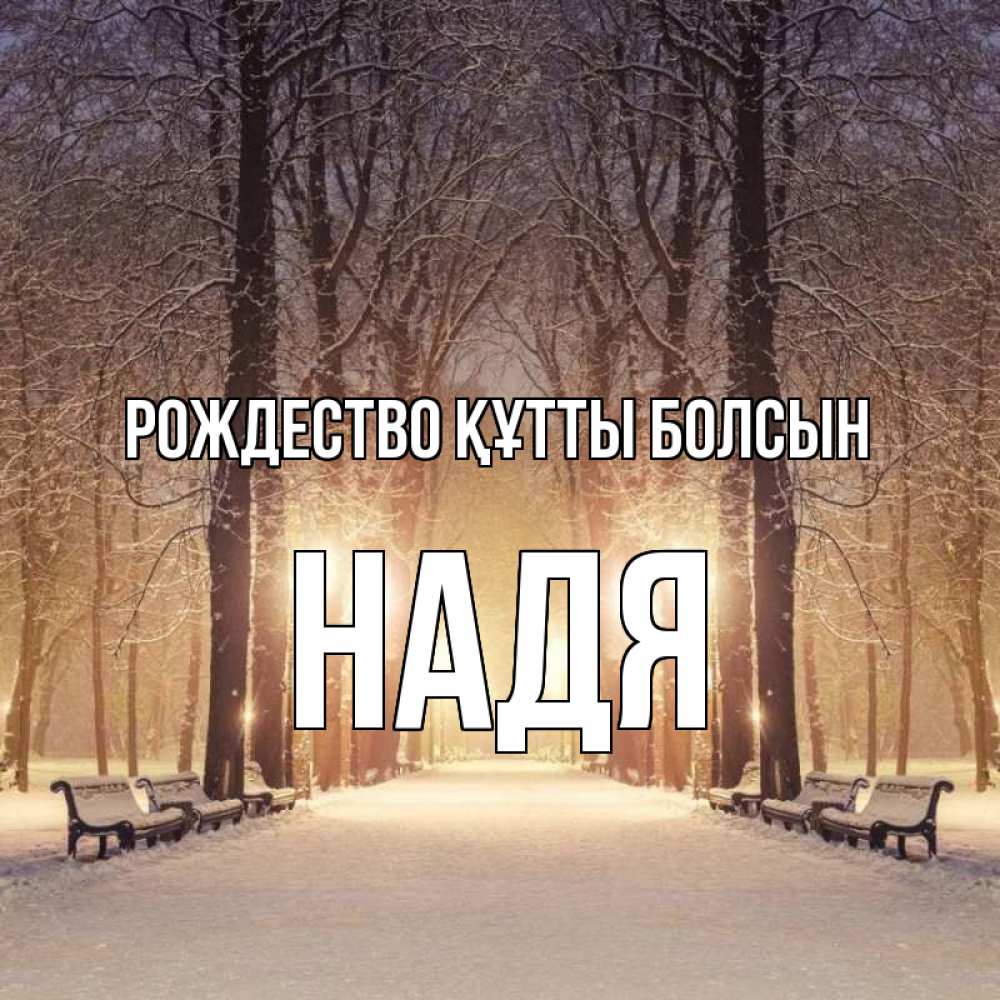 Күн сайын ашық хат с именем, Надя Рождество құтты болсын зима, парк, фонарь, лес Онлайн тегін жүктеп алу тілектері бар керемет карта 