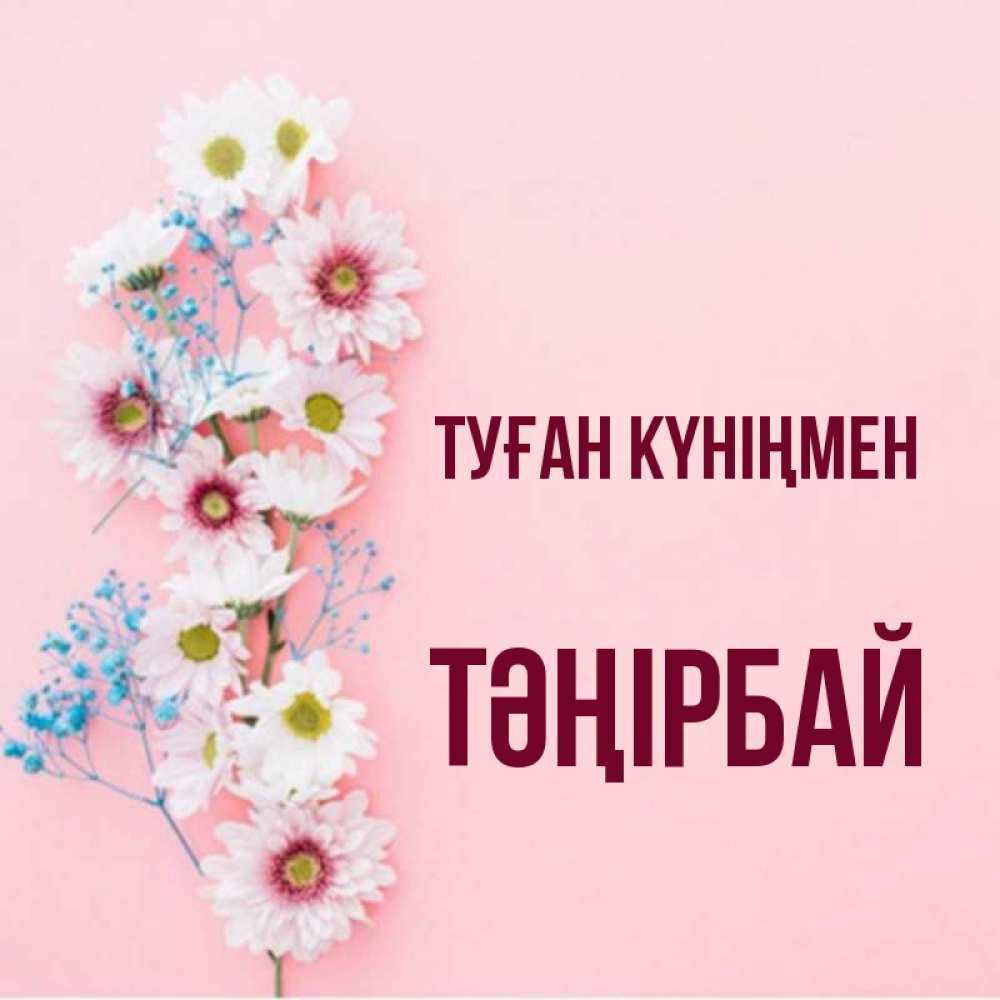 Күн сайын ашық хат с именем, ТӘҢІРБАЙ Туған күніңмен Родная моя с днем рождения тебя картинка с цветами белыми и голубыми Онлайн тегін жүктеп алу тілектері бар керемет карта 