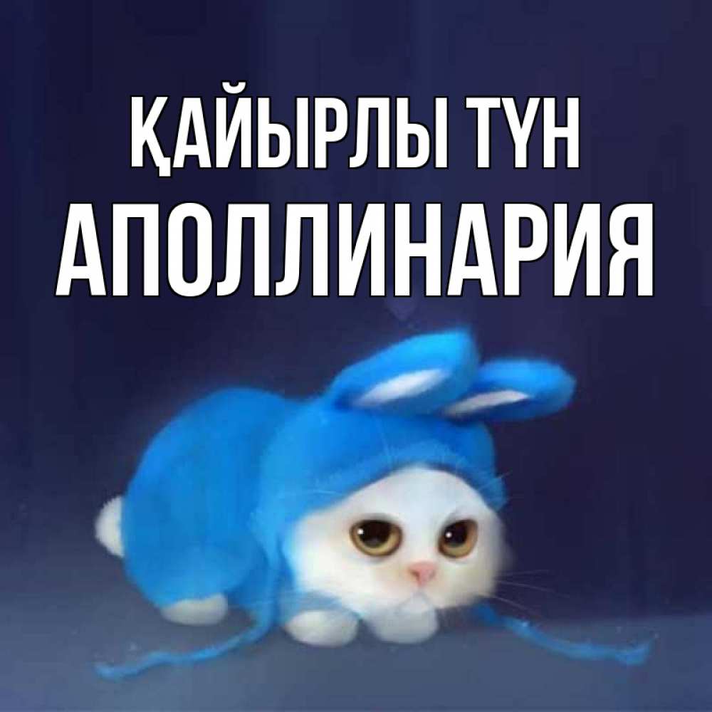 Күн сайын ашық хат с именем, Аполлинария Қайырлы түн кот в голубом костюме кролика с ушками Онлайн тегін жүктеп алу тілектері бар керемет карта 