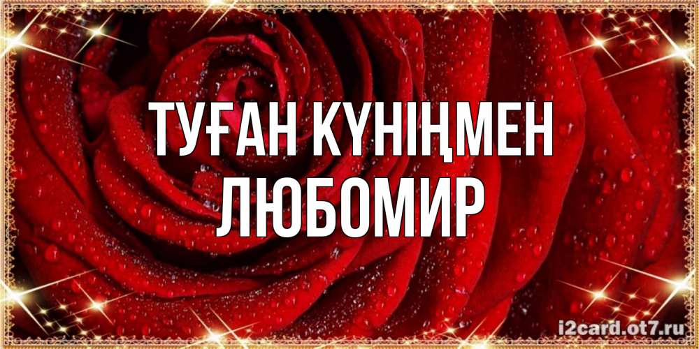 Күн сайын ашық хат с именем, Любомир Туған күніңмен роса на розе блестящая в лучах солнца Онлайн тегін жүктеп алу тілектері бар керемет карта 