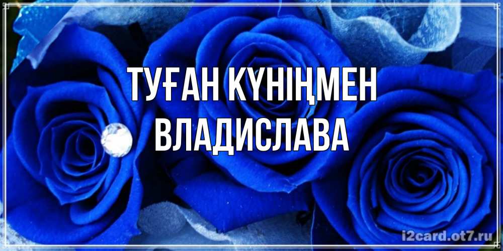 Күн сайын ашық хат с именем, Владислава Туған күніңмен синие розы в росе Онлайн тегін жүктеп алу тілектері бар керемет карта 