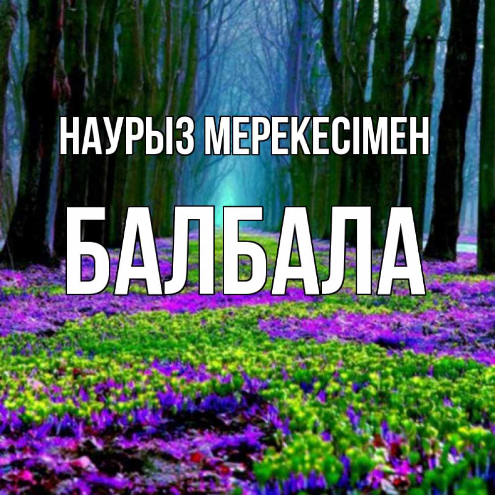 Күн сайын ашық хат с именем, БАЛБАЛА Наурыз мерекесімен фиолетовые цветы в лесу 1 Онлайн тегін жүктеп алу тілектері бар керемет карта 