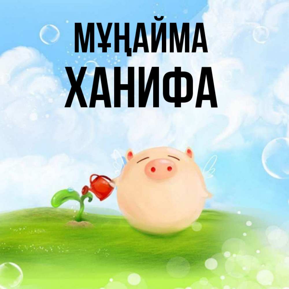 Күн сайын ашық хат с именем, ХАНИФА Мұңайма поливает цветок порося Онлайн тегін жүктеп алу тілектері бар керемет карта 