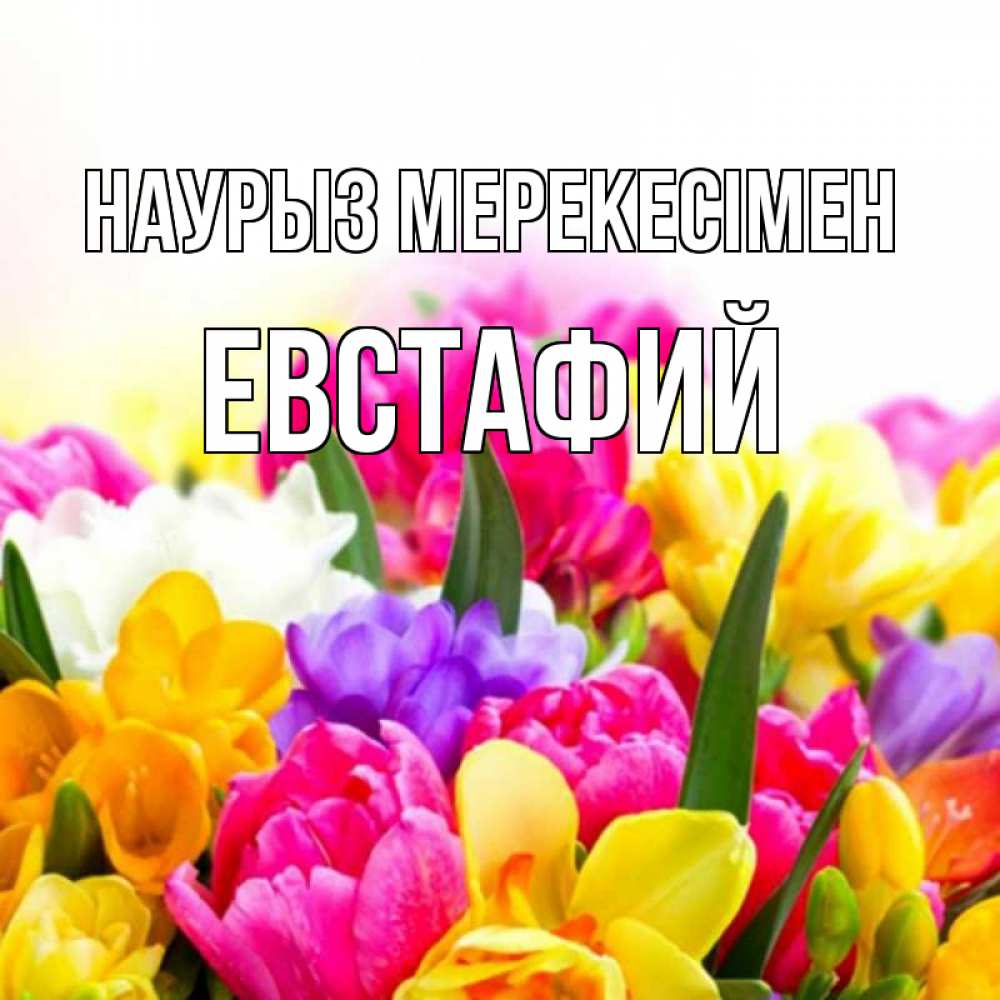 Күн сайын ашық хат с именем, Евстафий Наурыз мерекесімен тюльпаны Онлайн тегін жүктеп алу тілектері бар керемет карта 