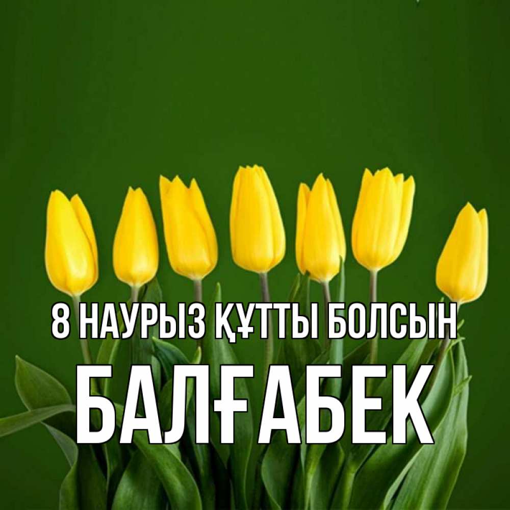Күн сайын ашық хат с именем, Балғабек 8 наурыз құтты болсын желтого цвета 3 Онлайн тегін жүктеп алу тілектері бар керемет карта 