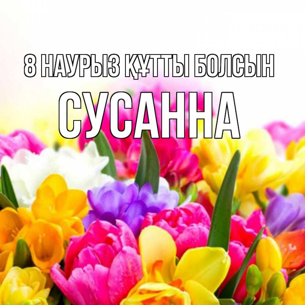 Күн сайын ашық хат с именем, Сусанна 8 наурыз құтты болсын тюльпаны Онлайн тегін жүктеп алу тілектері бар керемет карта 