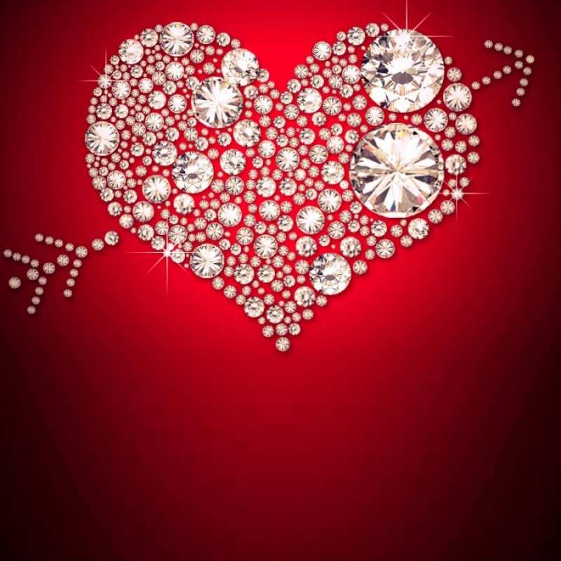 Открытка сердце с бриллиантом  стрела купидона  Мен сені сүйемін 