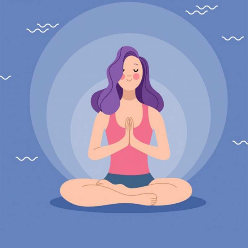 Открытка медетируем на удачу  девушка с фиолетовыми волосами  Саған сәттілік тілеймін 