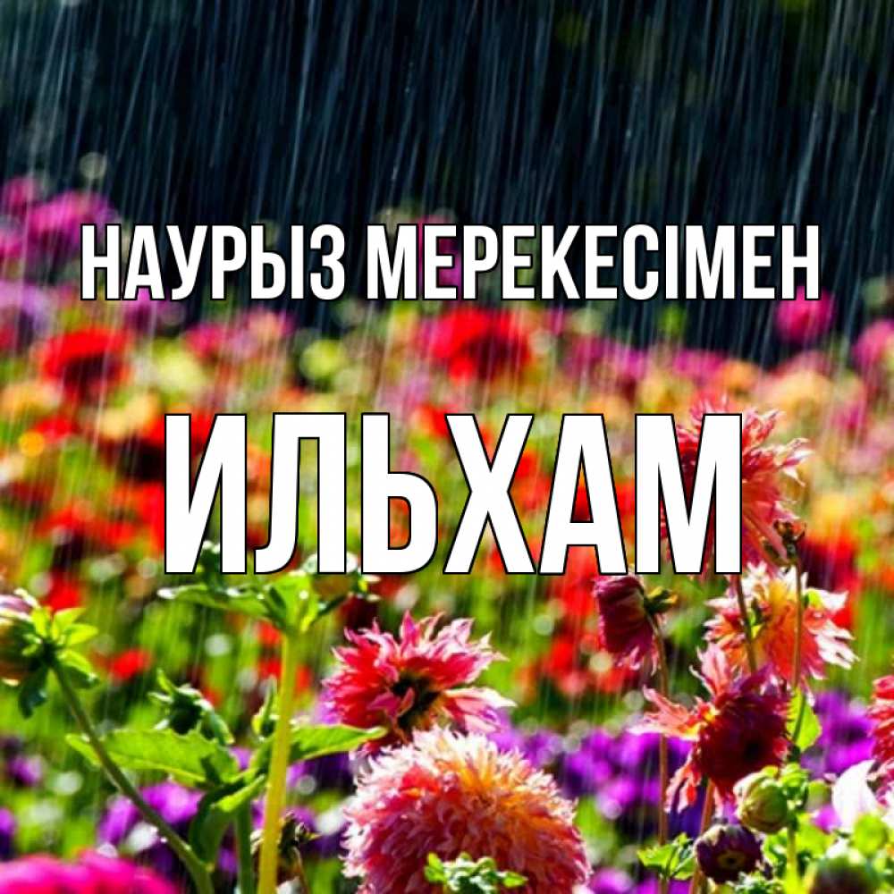 Күн сайын ашық хат с именем, Ильхам Наурыз мерекесімен цветы под дождиком к международному женскому дню Онлайн тегін жүктеп алу тілектері бар керемет карта 