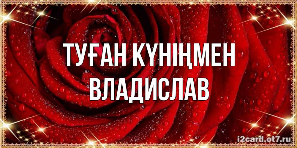 Күн сайын ашық хат с именем, Владислав Туған күніңмен роса на розе блестящая в лучах солнца Онлайн тегін жүктеп алу тілектері бар керемет карта 