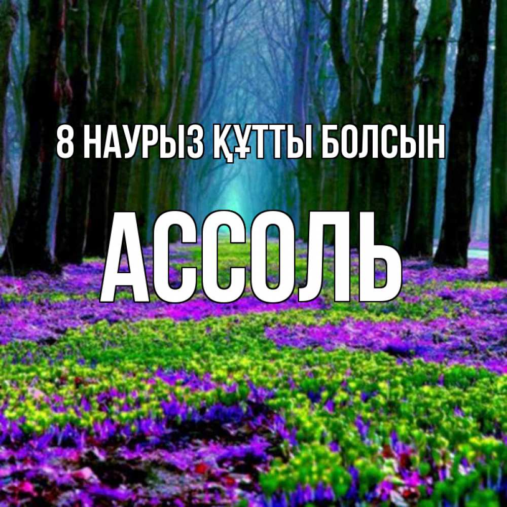 Күн сайын ашық хат с именем, Ассоль 8 наурыз құтты болсын фиолетовые цветы в лесу 1 Онлайн тегін жүктеп алу тілектері бар керемет карта 