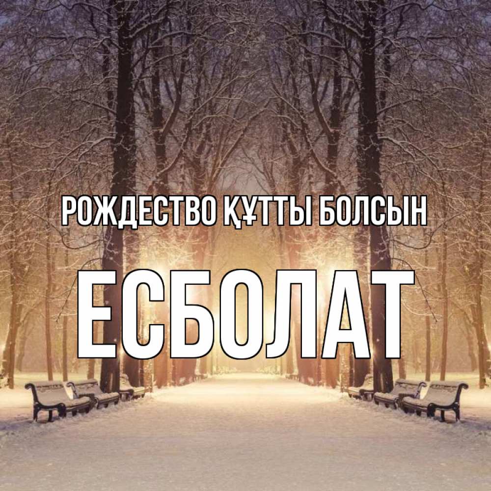 Күн сайын ашық хат с именем, Есболат Рождество құтты болсын зима, парк, фонарь, лес Онлайн тегін жүктеп алу тілектері бар керемет карта 