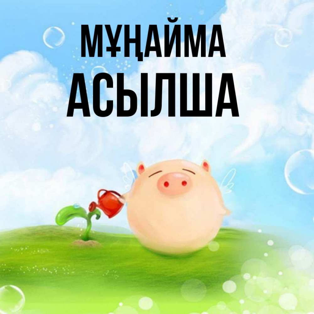 Күн сайын ашық хат с именем, АСЫЛША Мұңайма поливает цветок порося Онлайн тегін жүктеп алу тілектері бар керемет карта 