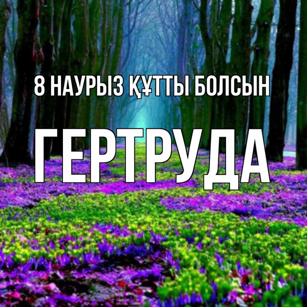 Күн сайын ашық хат с именем, Гертруда 8 наурыз құтты болсын фиолетовые цветы в лесу 1 Онлайн тегін жүктеп алу тілектері бар керемет карта 