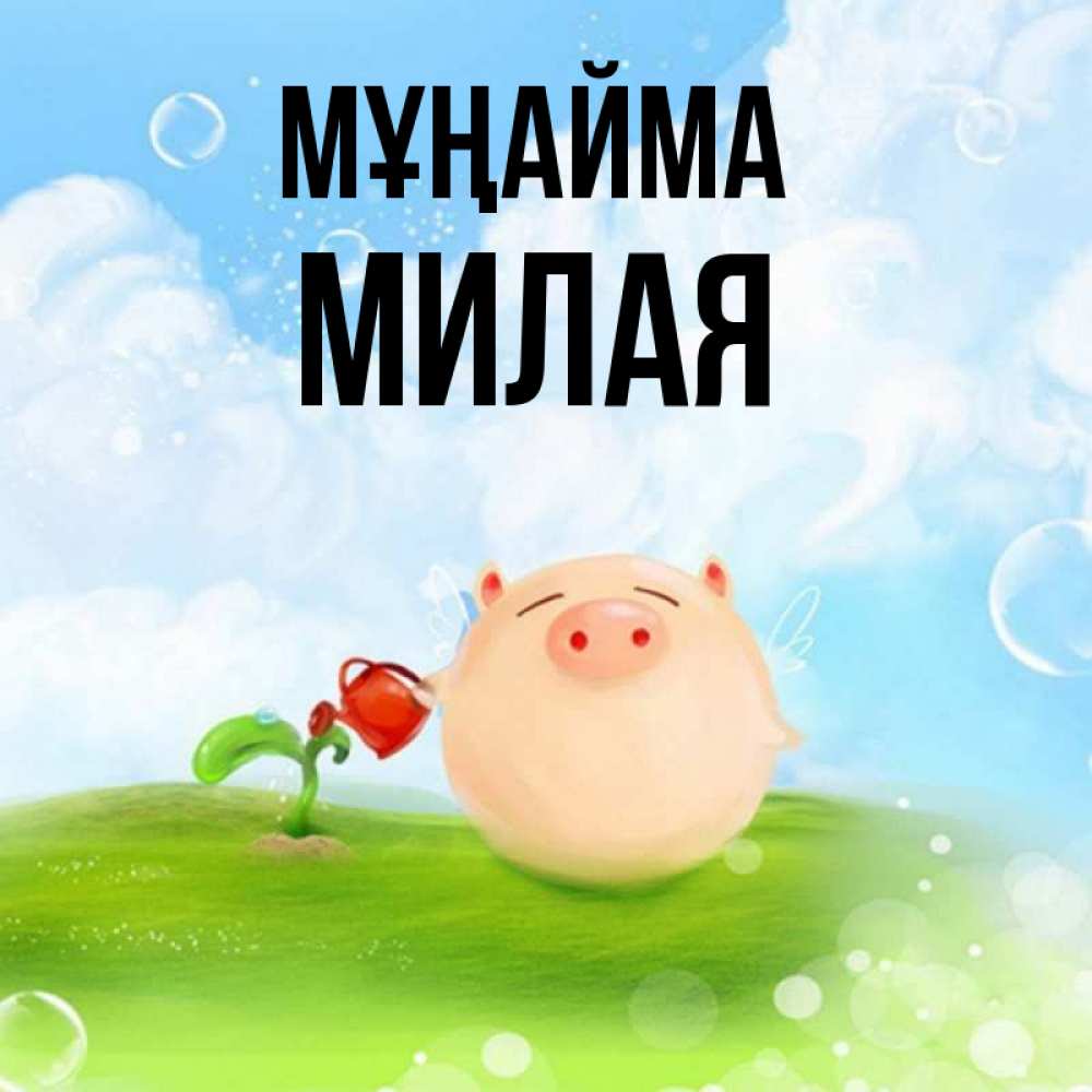Күн сайын ашық хат с именем, Милая Мұңайма поливает цветок порося Онлайн тегін жүктеп алу тілектері бар керемет карта 