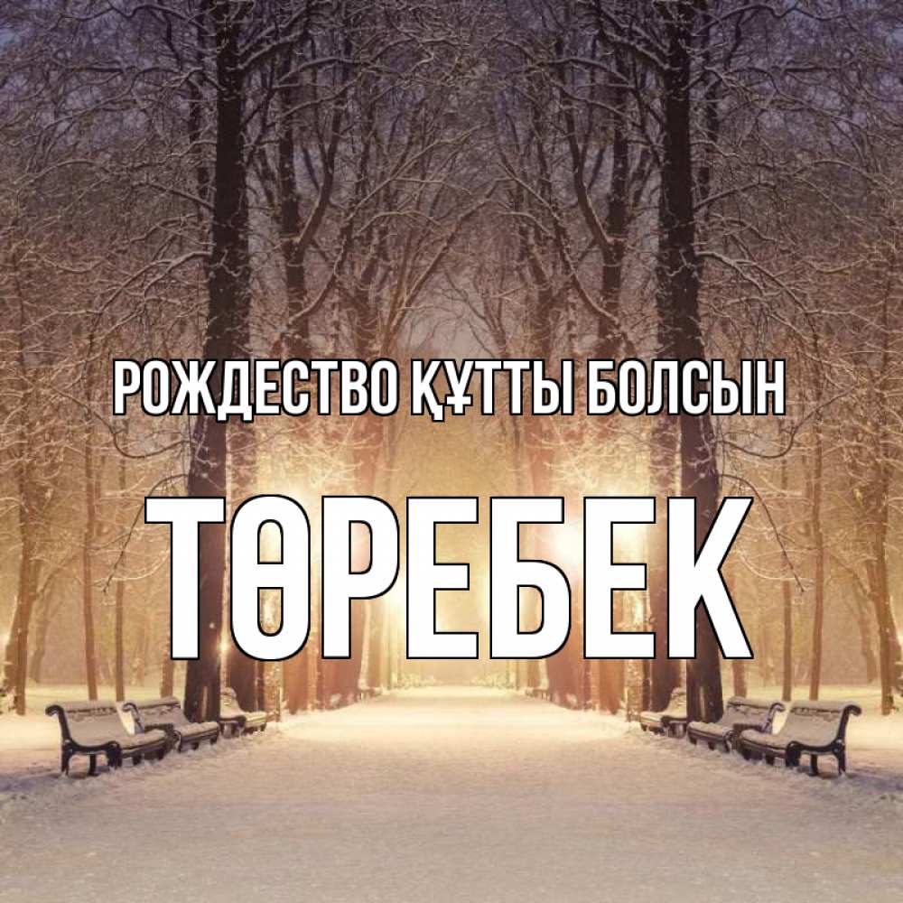 Күн сайын ашық хат с именем, ТӨРЕБЕК Рождество құтты болсын зима, парк, фонарь, лес Онлайн тегін жүктеп алу тілектері бар керемет карта 