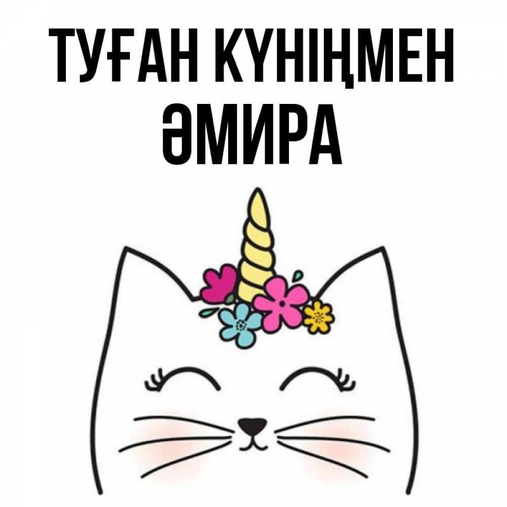 Күн сайын ашық хат с именем, ӘМИРА Туған күніңмен милый кот с одним рожком Онлайн тегін жүктеп алу тілектері бар керемет карта 