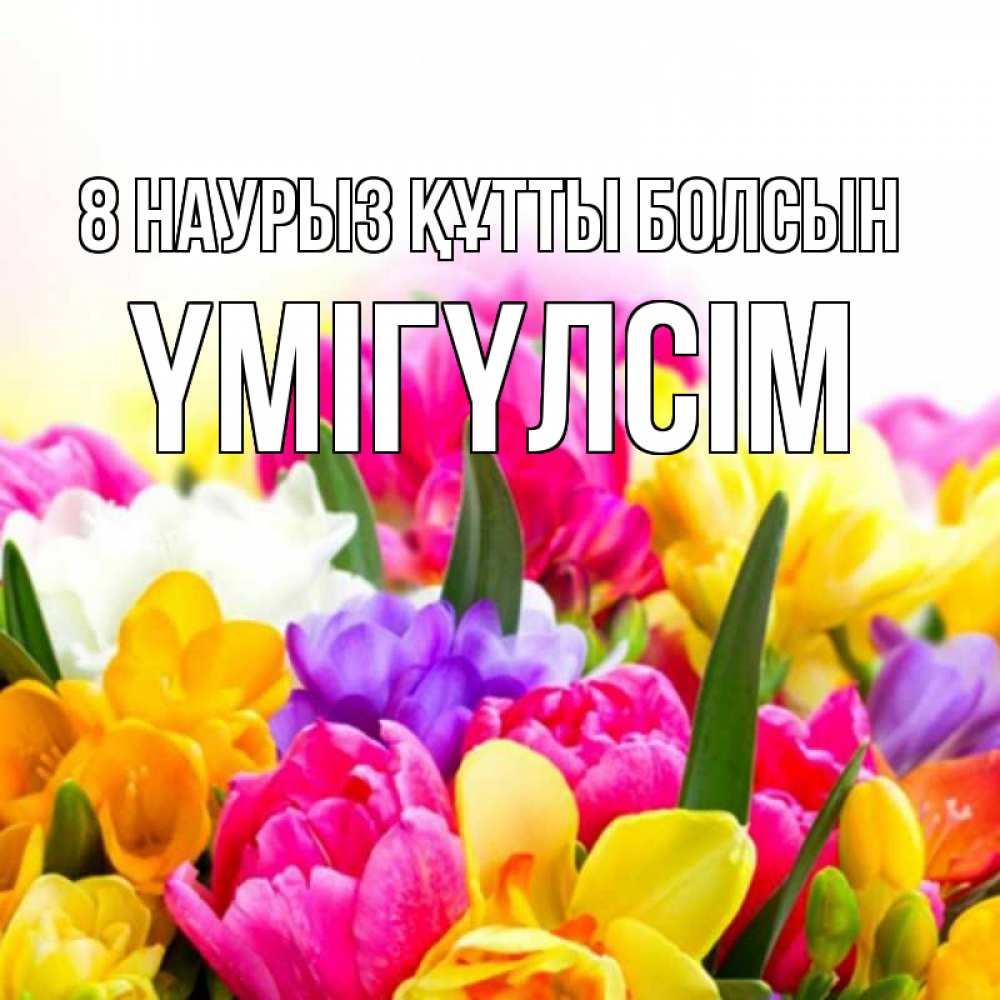 Күн сайын ашық хат с именем, ҮМІГҮЛСІМ 8 наурыз құтты болсын тюльпаны Онлайн тегін жүктеп алу тілектері бар керемет карта 